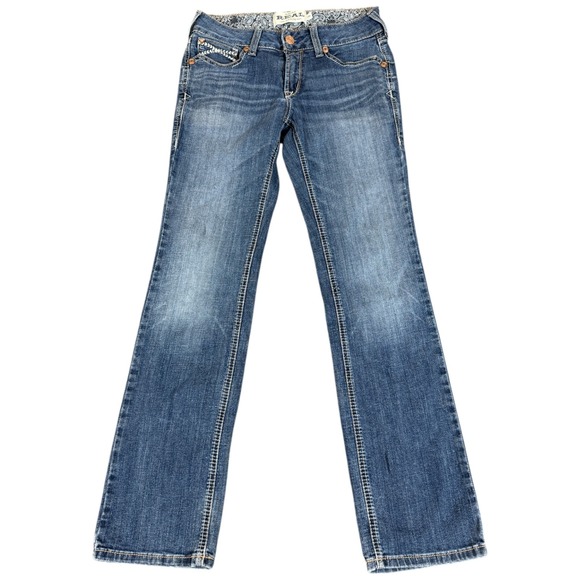 Ariat REAL Jeans Women's 28x32 Blue Mid Rise Straight Stretch Western Cowgirl - Picture 1 of 4